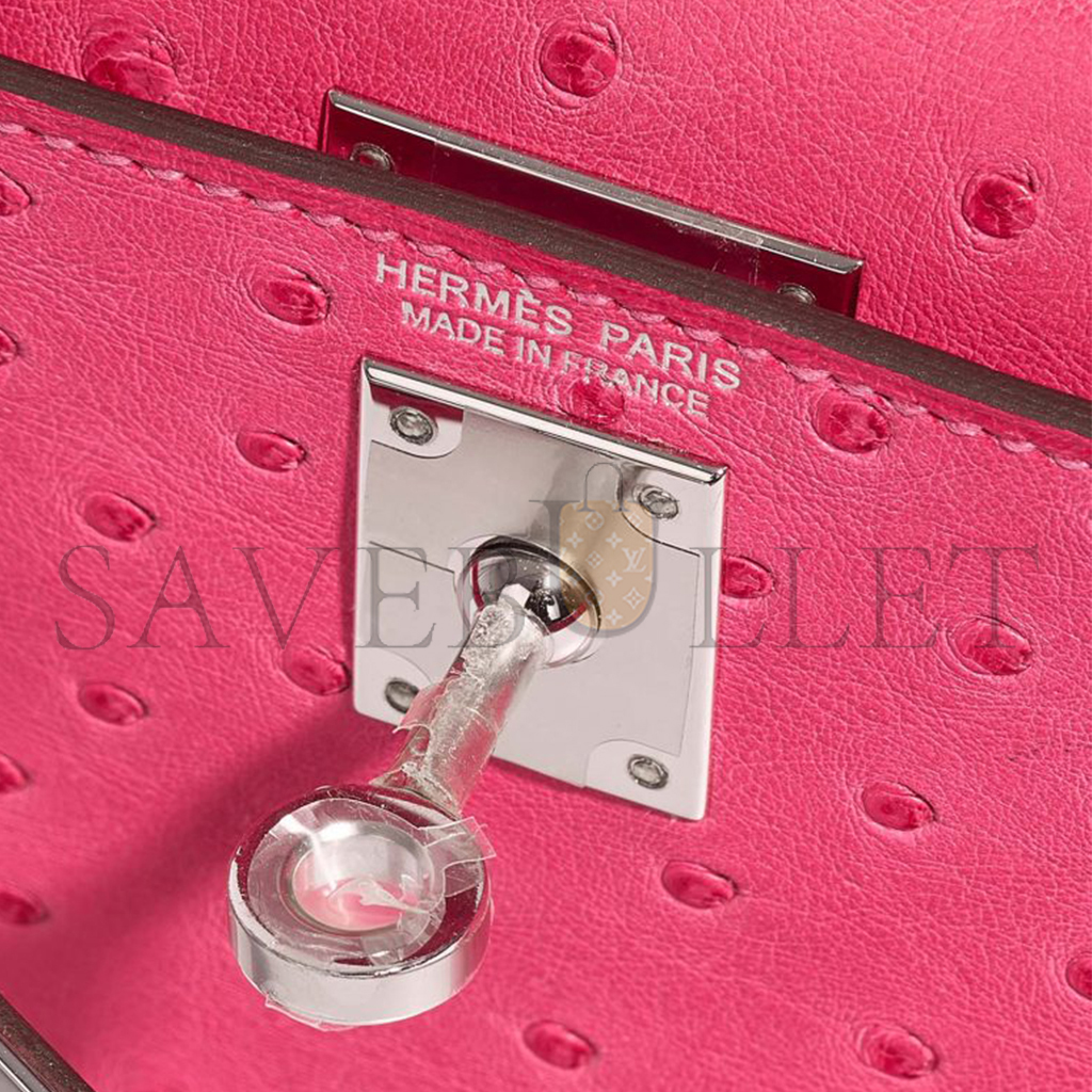 HERMÈS MASTER MINI KELLY II OSTRICH ROSE TYRIEN (19*12*5.5cm)